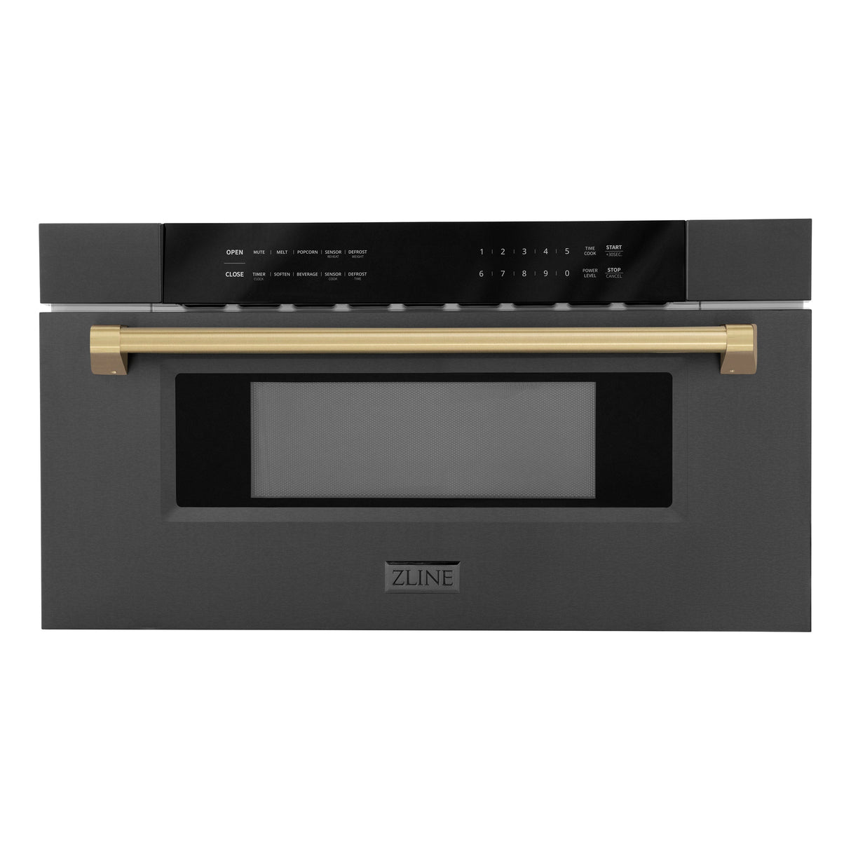 ZLINE Autograph Edition 30 in. 1.2 cu. ft. Built-in Microwave Drawer in Black Stainless Steel and Champagne Bronze Accents (MWDZ-30-BS-CB)
