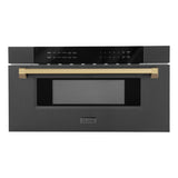 ZLINE Autograph Edition 30 in. 1.2 cu. ft. Built-in Microwave Drawer in Black Stainless Steel and Champagne Bronze Accents (MWDZ-30-BS-CB)