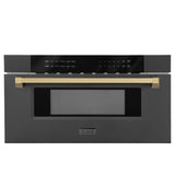 ZLINE Autograph Edition 30 in. 1.2 cu. ft. Built-in Microwave Drawer in Black Stainless Steel and Champagne Bronze Accents (MWDZ-30-BS-CB)