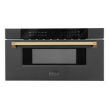 ZLINE Autograph Edition 30 in. 1.2 cu. ft. Built-in Microwave Drawer in Black Stainless Steel with Polished Gold Accents (MWDZ-30-BS-G)
