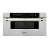 ZLINE Autograph Edition 30 in. 1.2 cu. ft. Built-In Microwave Drawer in Stainless Steel with Polished Gold Accents (MWDZ-30-G)