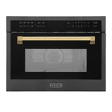 ZLINE Autograph Edition 24" 1.6 cu ft. Built-in Convection Microwave Oven in Black Stainless Steel and Polished Gold  Accents (MWOZ-24-BS-G)