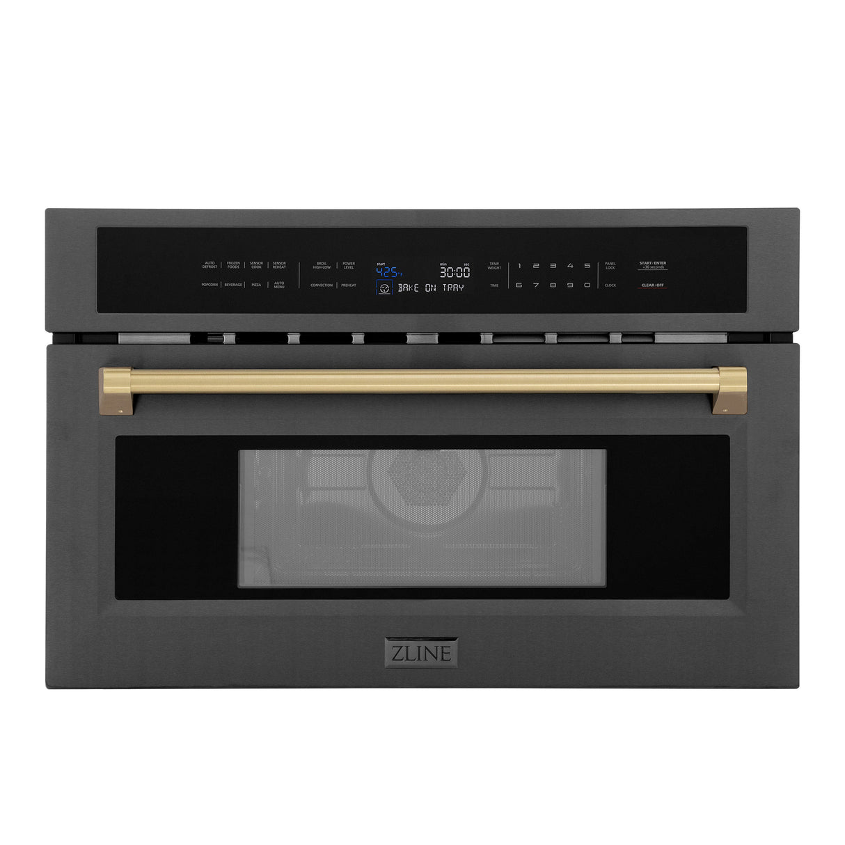 ZLINE Autograph Edition 30” 1.6 cu ft. Built-in Convection Microwave Oven in Black Stainless Steel and Champagne Bronze Accents (MWOZ-30-BS-CB)
