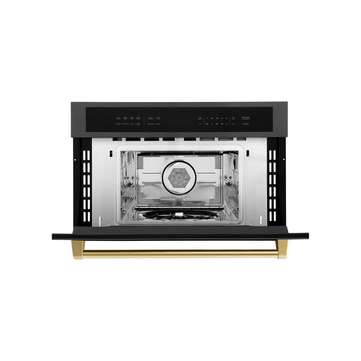 ZLINE Autograph Edition 30” 1.6 cu ft. Built-in Convection Microwave Oven in Black Stainless Steel and Polished Gold  Accents (MWOZ-30-BS-G)