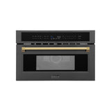 ZLINE Autograph Edition 30” 1.6 cu ft. Built-in Convection Microwave Oven in Black Stainless Steel and Polished Gold  Accents (MWOZ-30-BS-G)