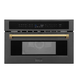 ZLINE Autograph Edition 30” 1.6 cu ft. Built-in Convection Microwave Oven in Black Stainless Steel and Polished Gold  Accents (MWOZ-30-BS-G)
