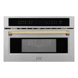 ZLINE Autograph Edition 30 in. 1.6 cu ft. Built-in Convection Microwave Oven in Stainless Steel with Polished Gold Accents (MWOZ-30-G)