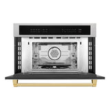 ZLINE Autograph Edition 30 in. 1.6 cu ft. Built-in Convection Microwave Oven in Satin Stainless Steel and Polished Gold Accents (MWOZ-30-SS-G)
