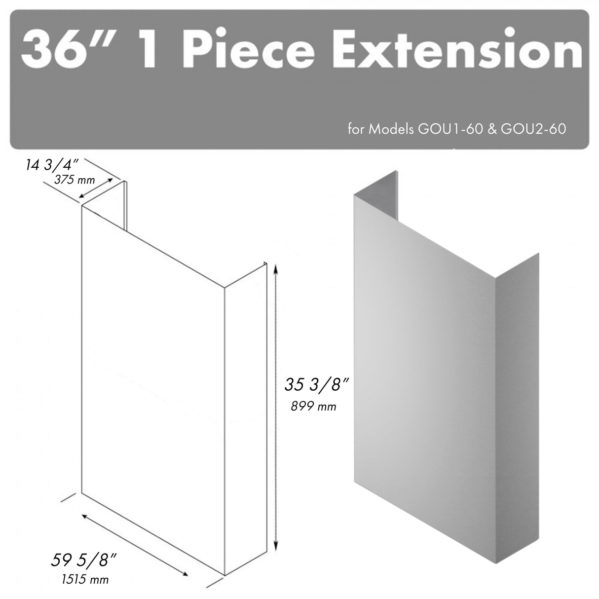 ZLINE 36 in. Chimney Extension for 72 in. Under Cabinet Outdoor Grill Hood (1PEXT-GOU72-36)