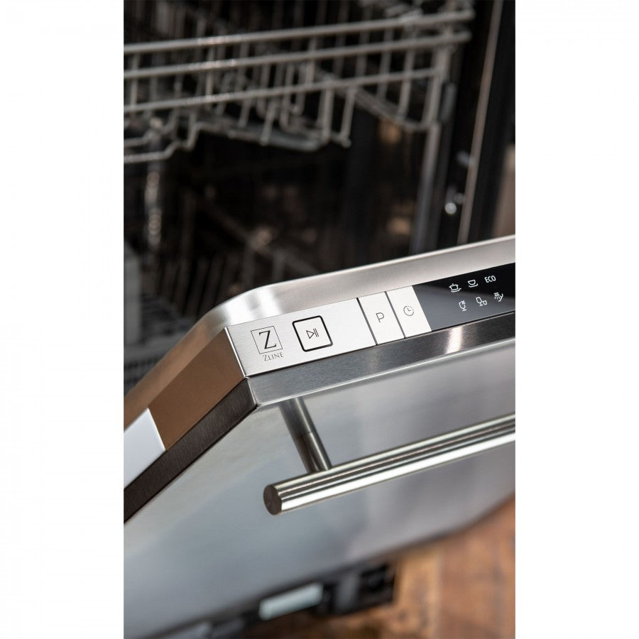 ZLINE 18 in. Compact Stainless Steel Top Control Built-In Dishwasher with Stainless Steel Tub and Modern Style Handle, 52dBa (DW-304-18)