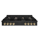 ZLINE 48 in. Autograph Edition Paramount Gas Rangetop with 8 Burners and Porcelain Cooktop in Black Stainless Steel with Polished Gold Accents (SRTBZ-48-G)