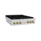 ZLINE 36 in. Autograph Edition Paramount Gas Rangetop with 6 Burners and Porcelain Cooktop in Satin Stainless Steel with Champagne Bronze Accents (SRTSZ-36-CB)