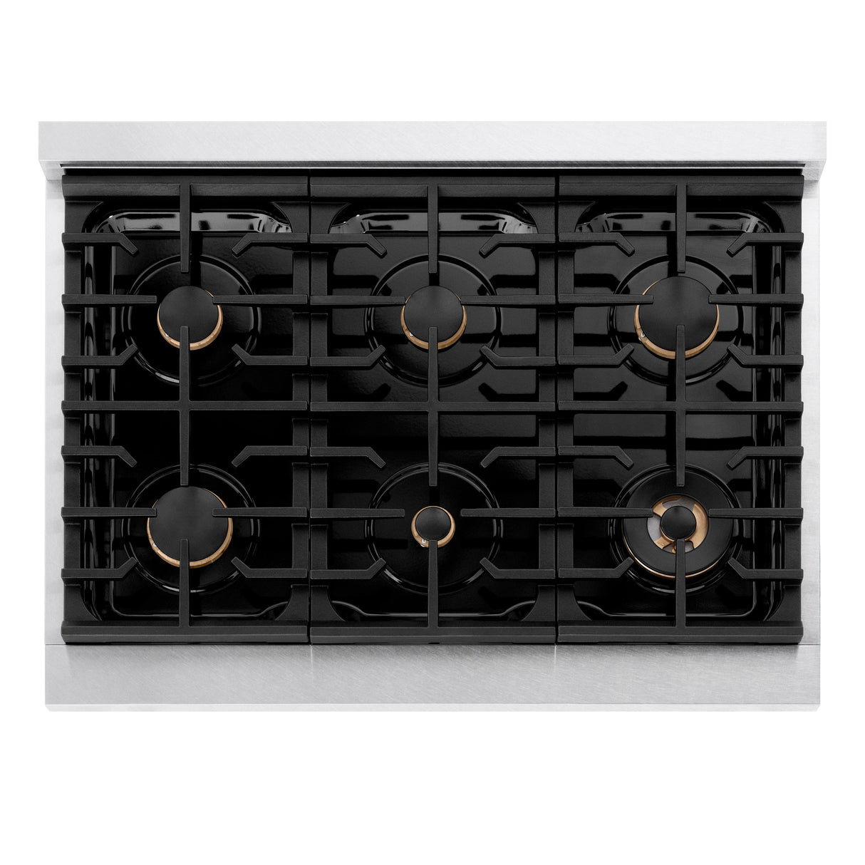 ZLINE 36 in. Autograph Edition Paramount Gas Rangetop with 6 Burners and Porcelain Cooktop in Satin Stainless Steel with Polished Gold Accents (SRTSZ-36-G)