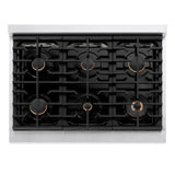ZLINE 36 in. Autograph Edition Paramount Gas Rangetop with 6 Burners and Porcelain Cooktop in Satin Stainless Steel with Matte Black Accents (SRTSZ-36-MB)