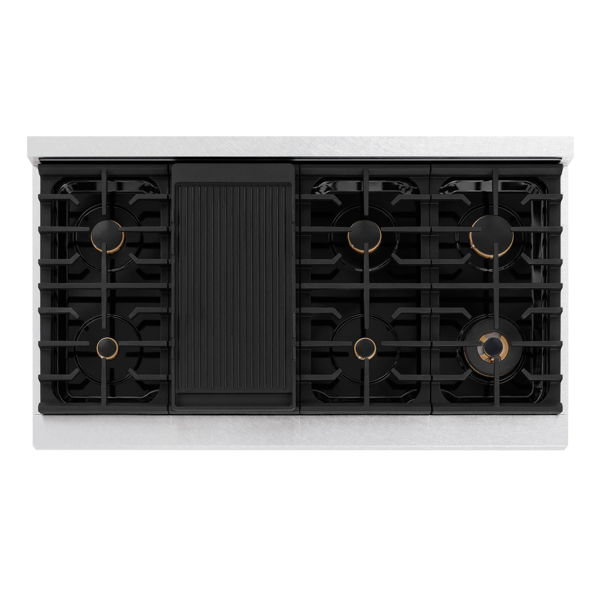 ZLINE 48 in. Autograph Edition Paramount Gas Rangetop with 8 Burners and Porcelain Cooktop in Satin Stainless Steel with Matte Black Accents (SRTSZ-48-MB)
