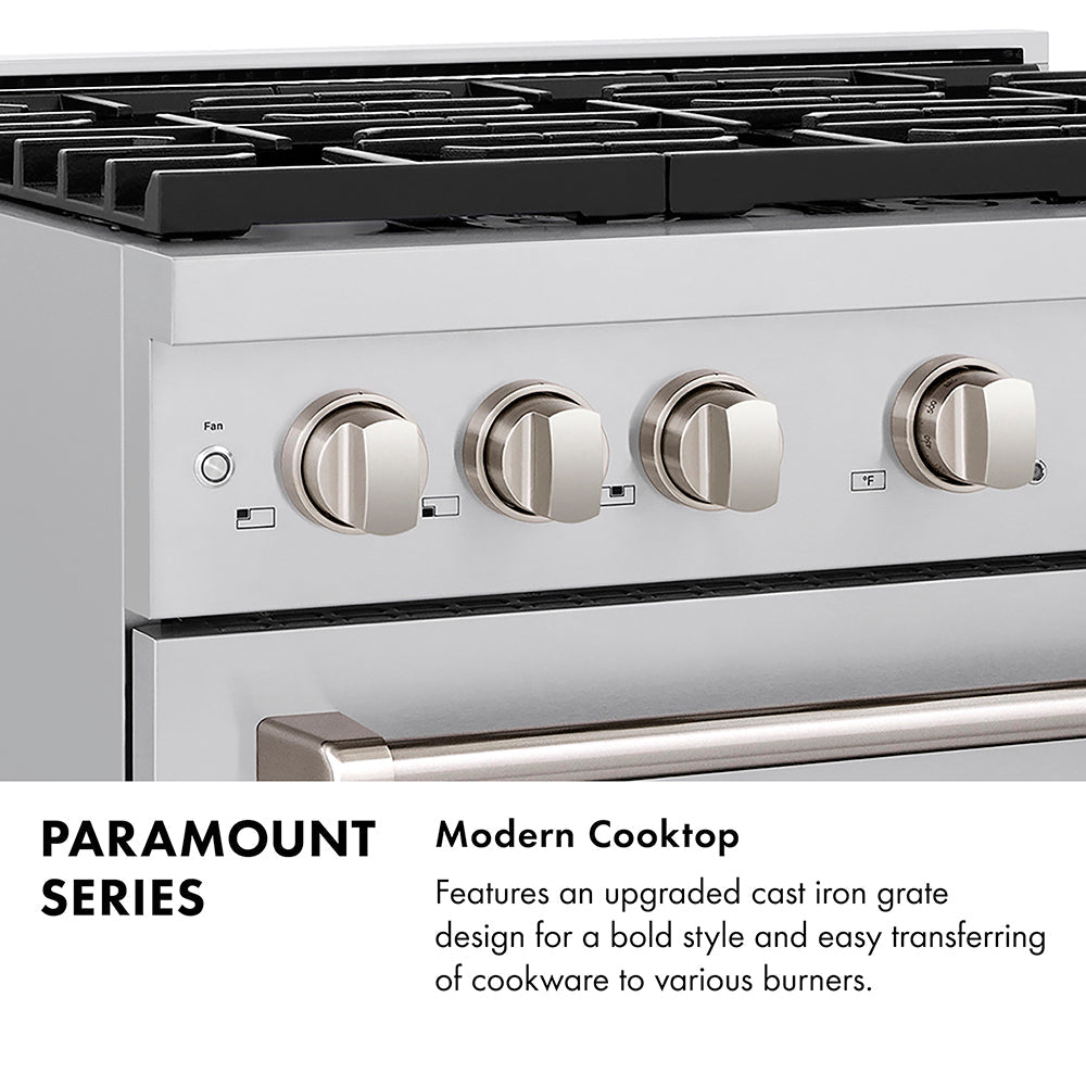 ZLINE Autograph Edition 48 in. 6.7 cu. ft. Paramount Double Oven Dual Fuel Range with 8 Burner Gas Cooktop in Stainless Steel and Polished Nickel Helix Handles and Knob Accents (SDRZ-48-KPN)