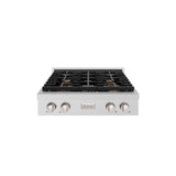 ZLINE 30 in. Paramount Gas Rangetop with 4 Brass Burners and Porcelain Cooktop in Satin Stainless Steel (SRTS-BR-30)