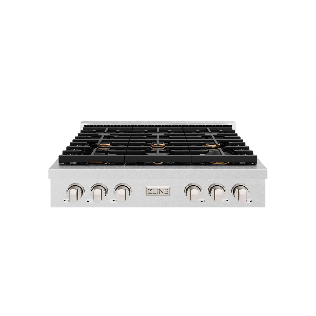 ZLINE 36 in. Paramount Gas Rangetop with 6 Brass Burners and Porcelain Cooktop in Satin Stainless Steel (SRTS-BR-36)
