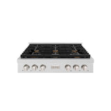 ZLINE 36 in. Paramount Gas Rangetop with 6 Brass Burners and Porcelain Cooktop in Satin Stainless Steel (SRTS-BR-36)