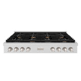 ZLINE 48 in. Paramount Gas Rangetop with 8 Brass Burners and Porcelain Cooktop in Satin Stainless Steel (SRTS-BR-48)