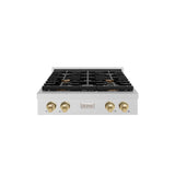 ZLINE 30 in. Autograph Edition Paramount Gas Rangetop with 4 Burners and Porcelain Cooktop in Satin Stainless Steel with Champagne Bronze Accents (SRTSZ-30-CB)
