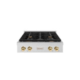 ZLINE 30 in. Autograph Edition Paramount Gas Rangetop with 4 Burners and Porcelain Cooktop in Satin Stainless Steel with Polished Gold Accents (SRTSZ-30-G)