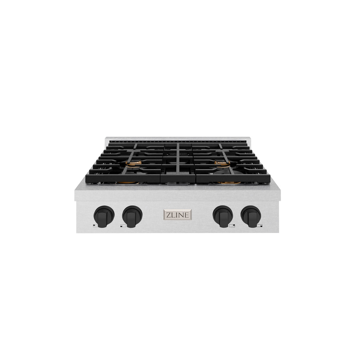 ZLINE 30 in. Autograph Edition Paramount Gas Rangetop with 4 Burners and Porcelain Cooktop in Satin Stainless Steel with Matte Black Accents (SRTSZ-30-MB)