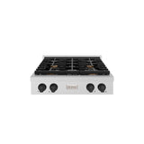 ZLINE 30 in. Autograph Edition Paramount Gas Rangetop with 4 Burners and Porcelain Cooktop in Satin Stainless Steel with Matte Black Accents (SRTSZ-30-MB)