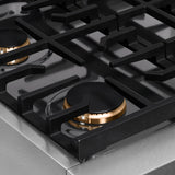 ZLINE 30 in. Autograph Edition Paramount Gas Rangetop with 4 Burners and Porcelain Cooktop in Satin Stainless Steel with Matte Black Accents (SRTSZ-30-MB)