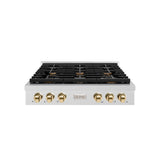 ZLINE 36 in. Autograph Edition Paramount Gas Rangetop with 6 Burners and Porcelain Cooktop in Satin Stainless Steel with Polished Gold Accents (SRTSZ-36-G)