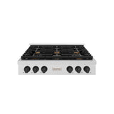 ZLINE 36 in. Autograph Edition Paramount Gas Rangetop with 6 Burners and Porcelain Cooktop in Satin Stainless Steel with Matte Black Accents (SRTSZ-36-MB)