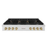 ZLINE 48 in. Autograph Edition Paramount Gas Rangetop with 8 Burners and Porcelain Cooktop in Satin Stainless Steel with Champagne Bronze Accents (SRTSZ-48-CB)