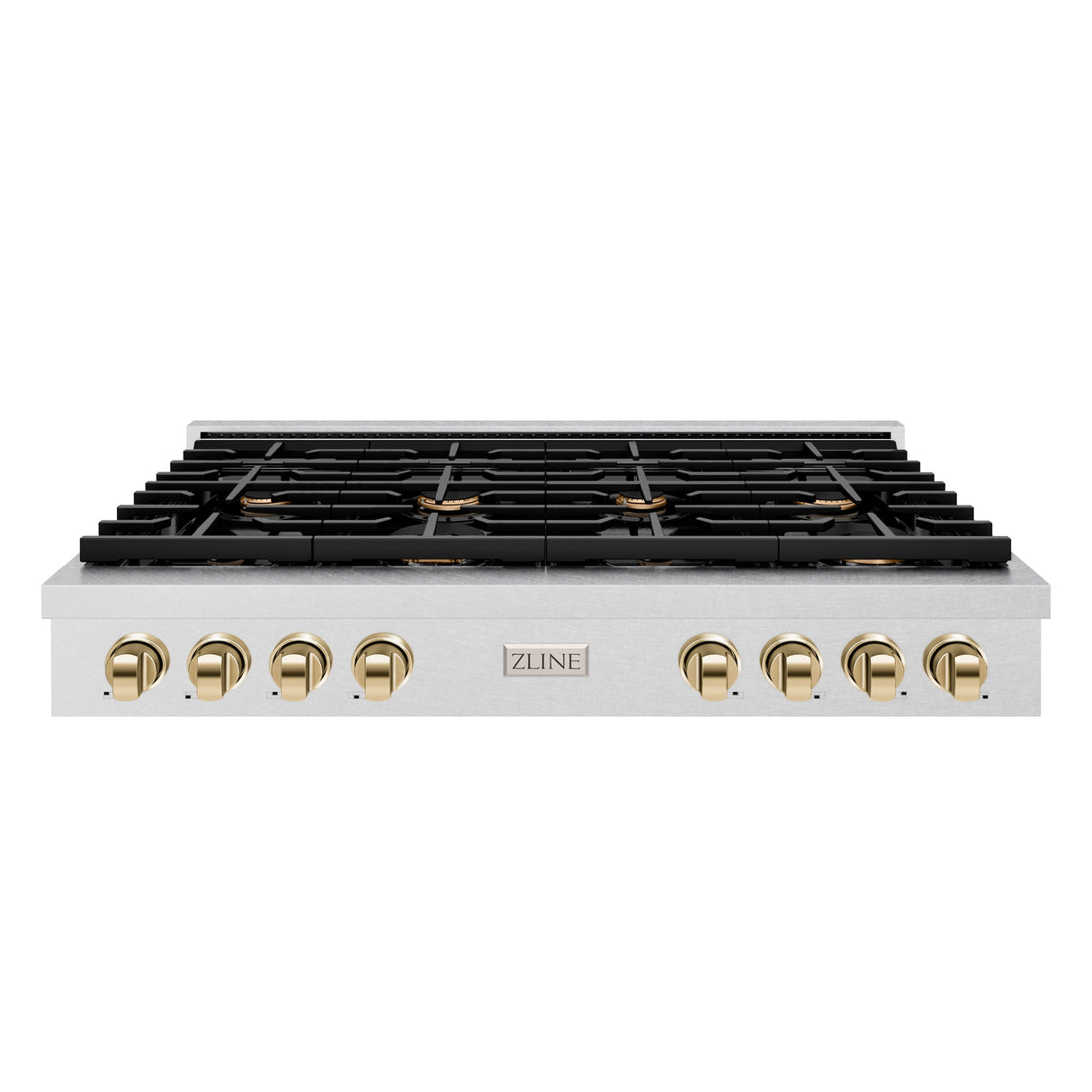 ZLINE 48 in. Autograph Edition Paramount Gas Rangetop with 8 Burners and Porcelain Cooktop in Satin Stainless Steel with Polished Gold Accents (SRTSZ-48-G)