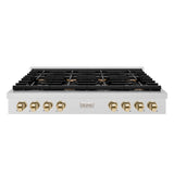 ZLINE 48 in. Autograph Edition Paramount Gas Rangetop with 8 Burners and Porcelain Cooktop in Satin Stainless Steel with Polished Gold Accents (SRTSZ-48-G)