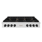 ZLINE 48 in. Autograph Edition Paramount Gas Rangetop with 8 Burners and Porcelain Cooktop in Satin Stainless Steel with Matte Black Accents (SRTSZ-48-MB)