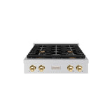 ZLINE 30 in. Autograph Edition Paramount Gas Rangetop with 4 Burners and Porcelain Cooktop in Stainless Steel with Polished Gold Accents (SRTZ-30-G)