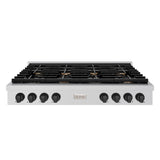 ZLINE 48 in. Autograph Edition Paramount Gas Rangetop with 8 Burners and Porcelain Cooktop in Stainless Steel with Matte Black Accents (SRTZ-48-MB)