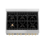 ZLINE Autograph Edition 36 in. 4.6 cu. ft. Legacy Dual Fuel Range with 6 Burner Gas Cooktop and Electric Convection Oven in Stainless Steel with White Matte Door and Polished Gold Accents (RAZ-WM-36-G)
