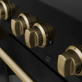 ZLINE Autograph Edition 30 in. 4.0 cu. ft. Legacy Dual Fuel Range with 4 Burner Gas Cooktop and Electric Convection Oven in Black Stainless Steel and Champagne Bronze Accents (RABZ-30-CB)