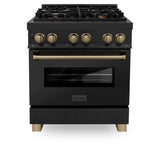 ZLINE Autograph Edition 30 in. 4.0 cu. ft. Legacy Dual Fuel Range with 4 Burner Gas Cooktop and Electric Convection Oven in Black Stainless Steel and Champagne Bronze Accents (RABZ-30-CB)