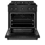 ZLINE 30 in. 4.2 cu. ft. Paramount Dual Fuel Range with Gas Cooktop and Electric Convection Oven in Black Stainless Steel with 4 Brass Burners (SDRB-BR-30)