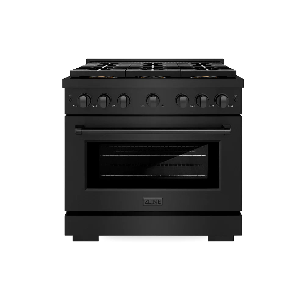 ZLINE 36 in. 5.2 cu. ft. Paramount Gas Range with 6 Burner DuoPro™ Cooktop and Convection Gas Oven in Black Stainless Steel (PSGRB-36)