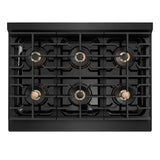 ZLINE Autograph Edition 36 in. 5.2 cu. ft. Paramount Gas Range with 6 Burner DuoPro™ Cooktop and Convection Gas Oven in Black Stainless Steel and Champagne Bronze Accents (PSGRBZ-36-CB)