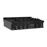 ZLINE 36 in. Porcelain Gas Stovetop in Black Stainless with 6 Gas Brass Burners (RTB-BR-36)