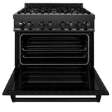 ZLINE 36 in. 4.6 cu. ft. Legacy Dual Fuel Range with 6 Burner Gas Cooktop and Electric Convection Oven in Black Stainless Steel (RAB-36)