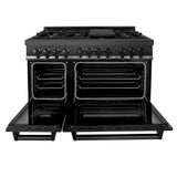 ZLINE 48 in. 6.0 cu. ft. Legacy Dual Fuel Range with 7 Burner Gas Cooktop and 2 Electric Ovens in Black Stainless Steel (RAB-48)