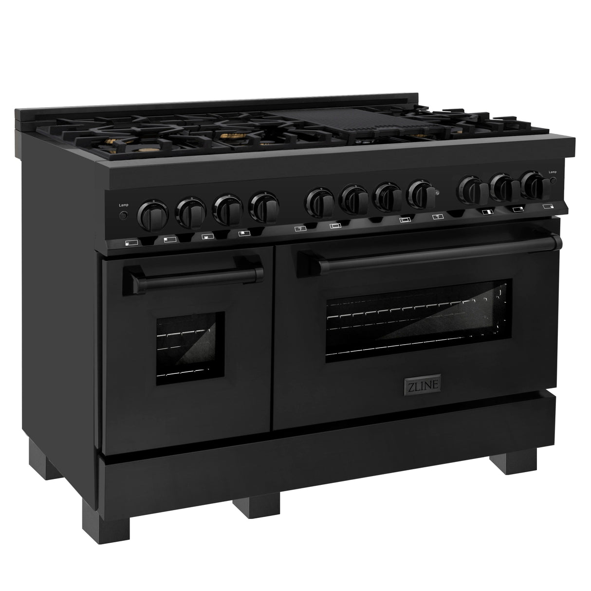 ZLINE 48 in. 6.0 cu. ft. Legacy Dual Fuel Range with 7 Burner Gas Cooktop and 2 Electric Ovens in Black Stainless Steel (RAB-48)
