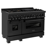 ZLINE 48 in. 6.0 cu. ft. Legacy Dual Fuel Range with 7 Burner Gas Cooktop and 2 Electric Ovens in Black Stainless Steel (RAB-48)