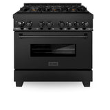 ZLINE 36 in. 4.6 cu. ft. Legacy Dual Fuel Range with Gas Cooktop and Electric Convection Oven in Black Stainless Steel with 6 Brass Burners (RAB-BR-36)