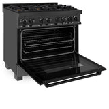 ZLINE 36 in. 4.6 cu. ft. Legacy Dual Fuel Range with Gas Cooktop and Electric Convection Oven in Black Stainless Steel with 6 Brass Burners (RAB-BR-36)